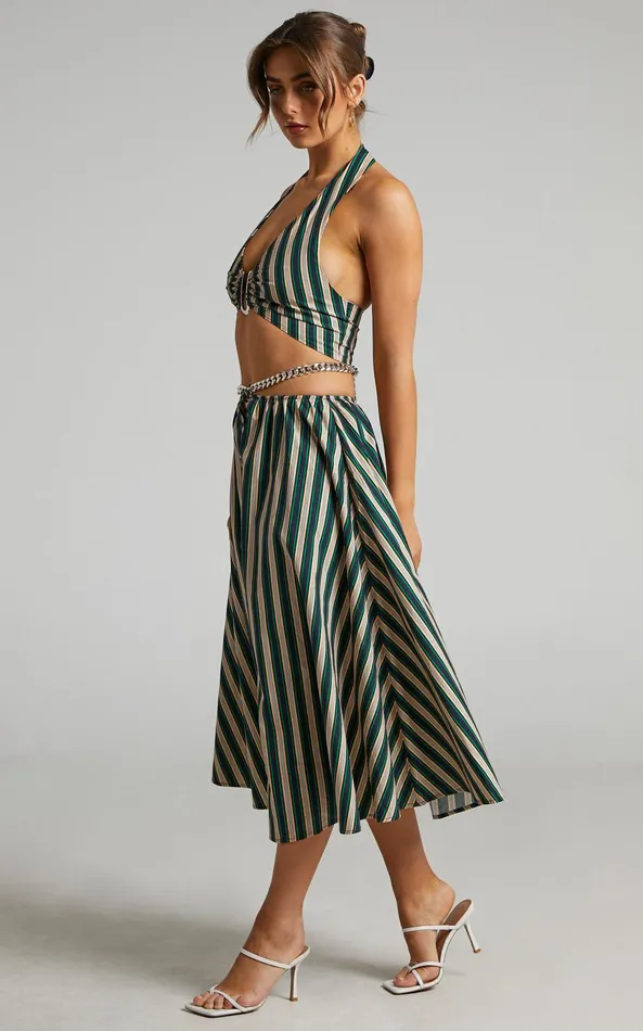 Showpo Atoir 8211 The Gravity Midi Skirt In IVY PEACH STRIPE Women Skirts