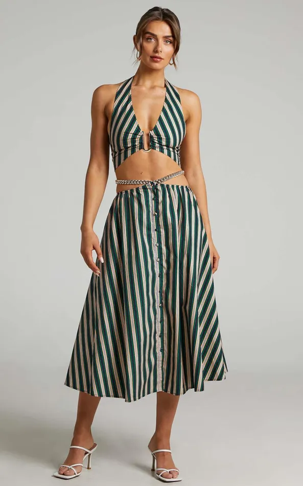 Showpo Atoir 8211 The Gravity Midi Skirt In IVY PEACH STRIPE Women Skirts