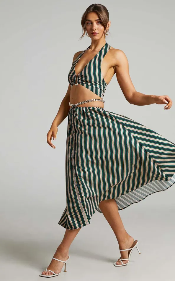 Showpo Atoir 8211 The Gravity Midi Skirt In IVY PEACH STRIPE Women Skirts