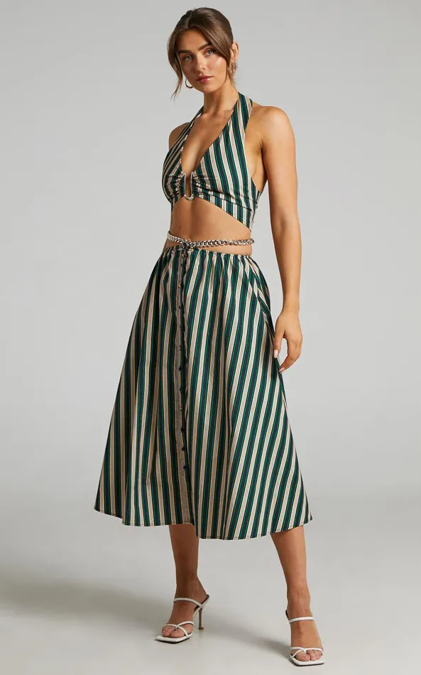 Showpo Atoir 8211 The Gravity Midi Skirt In IVY PEACH STRIPE Women Skirts