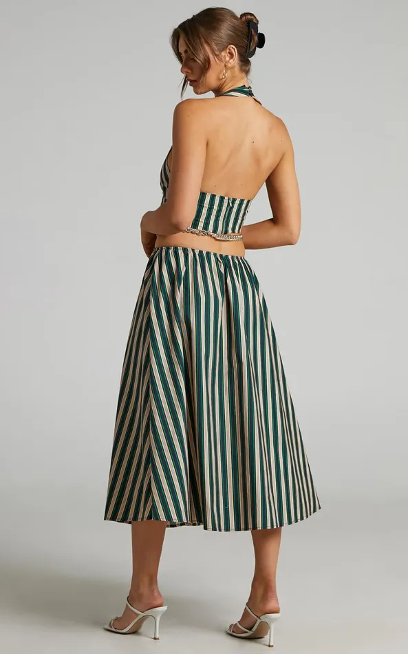 Showpo Atoir 8211 The Gravity Midi Skirt In IVY PEACH STRIPE Women Skirts