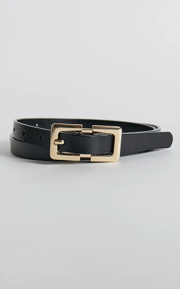 Showpo Aubrey Rectangle Buckle Belt In Black And Gold Women Belts