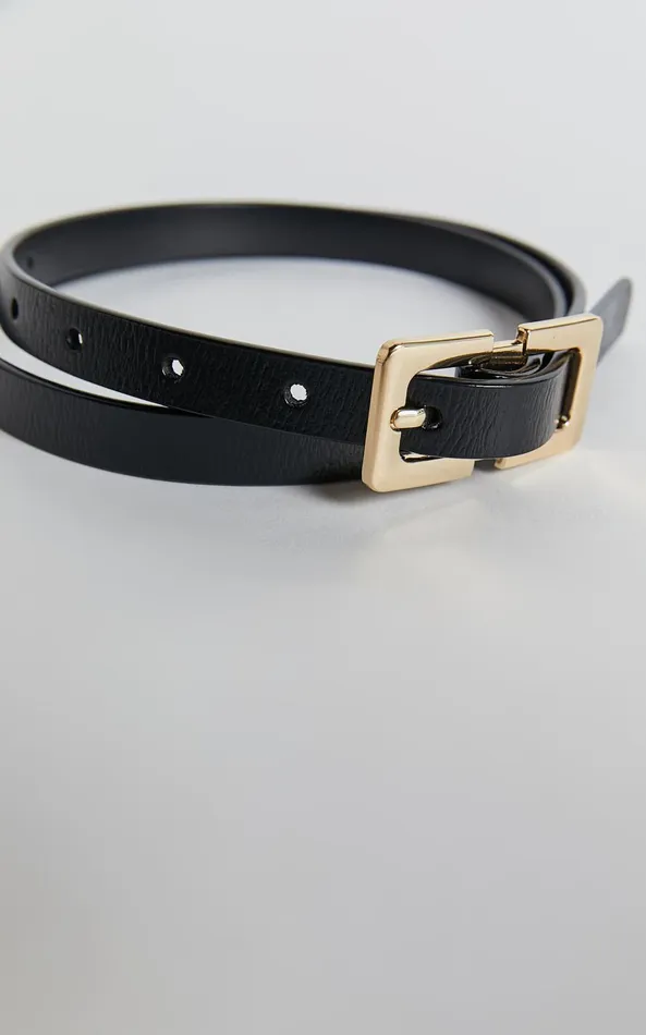 Showpo Aubrey Rectangle Buckle Belt In Black And Gold Women Belts