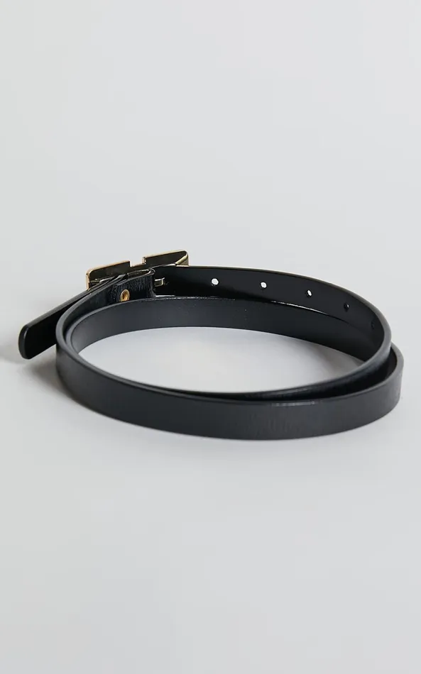 Showpo Aubrey Rectangle Buckle Belt In Black And Gold Women Belts