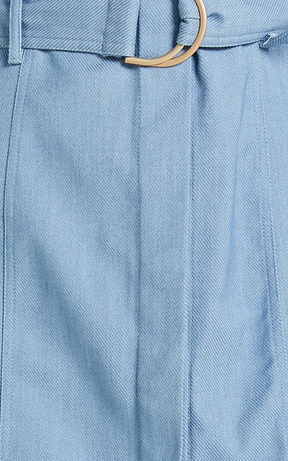 Showpo Aubrie Mini Dress 8211 Blouson Sleeve Button Through Belted Dress In Light Blue Women Dresses