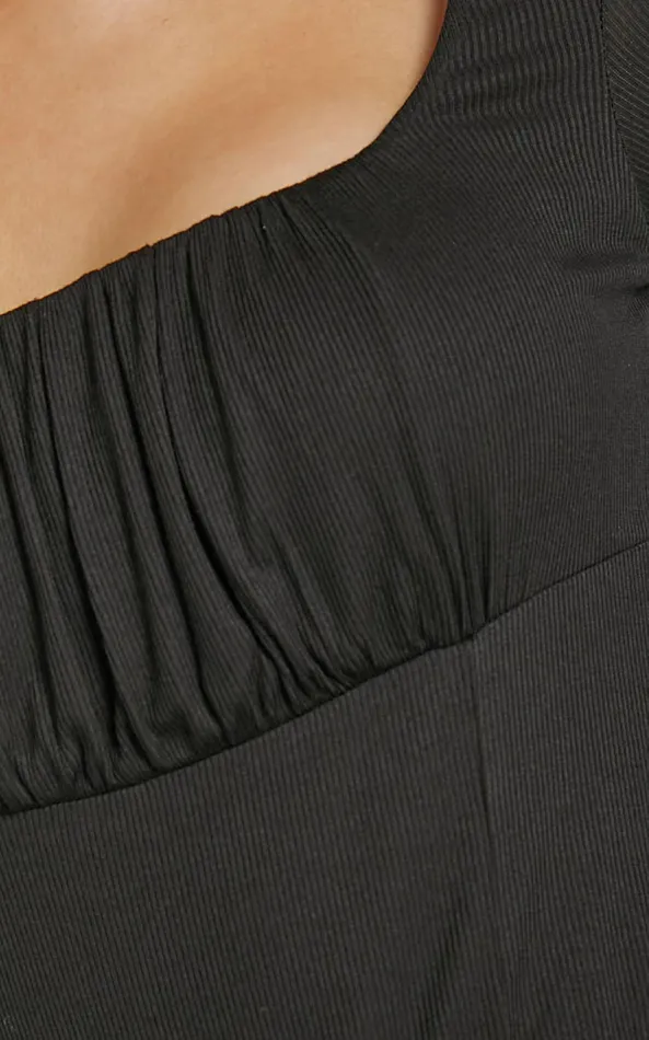 Showpo Audrey Top 8211 Long Sleeve Square Neck Ruched Bodice In Black Women Tops