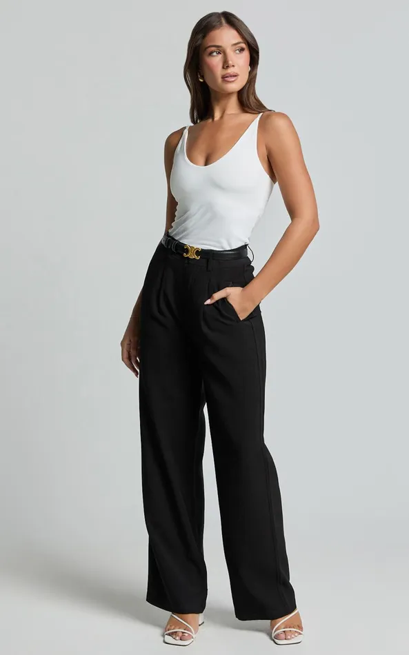 Showpo Augustus Pants 8211 High Waisted Wide Leg Tailored Pants In Black Women Pants