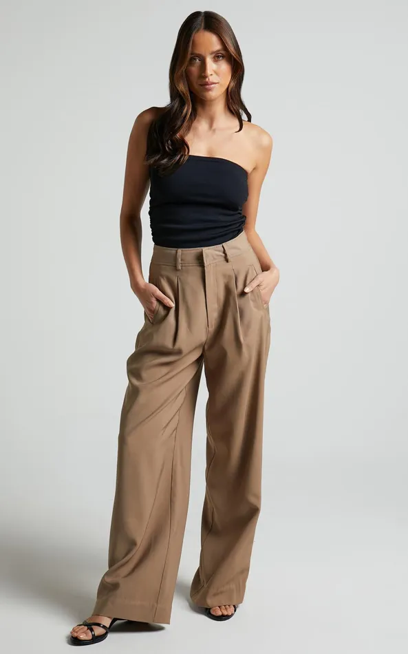 Showpo Augustus Pants 8211 High Waisted Wide Leg Tailored Pants In Latte Women Curve Clothes Showpo Augustus Pants 8211 High Waisted Wide Leg Tailored Pants In Latte Women Curve Clothes