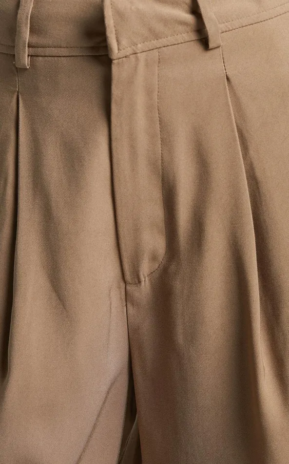 Showpo Augustus Pants 8211 High Waisted Wide Leg Tailored Pants In Latte Women Curve Clothes