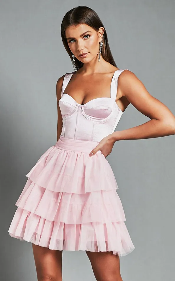Showpo Aulaire Mini Skirt 8211 Tiered Tulle Skirt In Blush Women Skirts