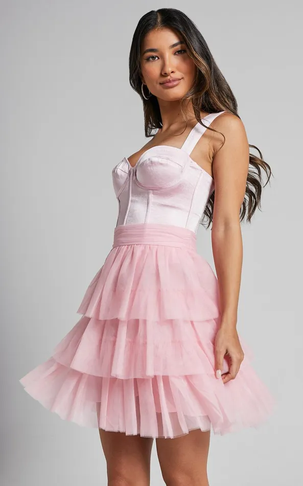 Showpo Aulaire Mini Skirt 8211 Tiered Tulle Skirt In Blush Women Skirts