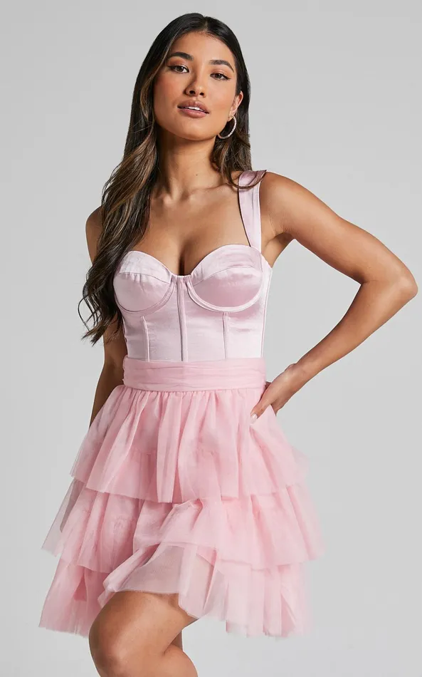 Showpo Aulaire Mini Skirt 8211 Tiered Tulle Skirt In Blush Women Skirts