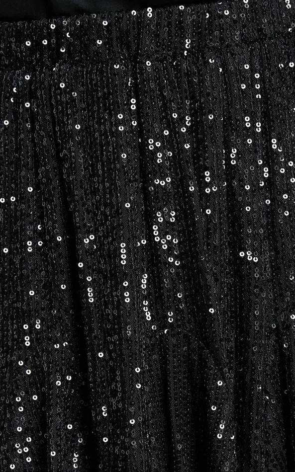 Showpo Aurelie Mini Skirt 8211 Elasticated Sequin Skater Skirt In Black Women Skirts