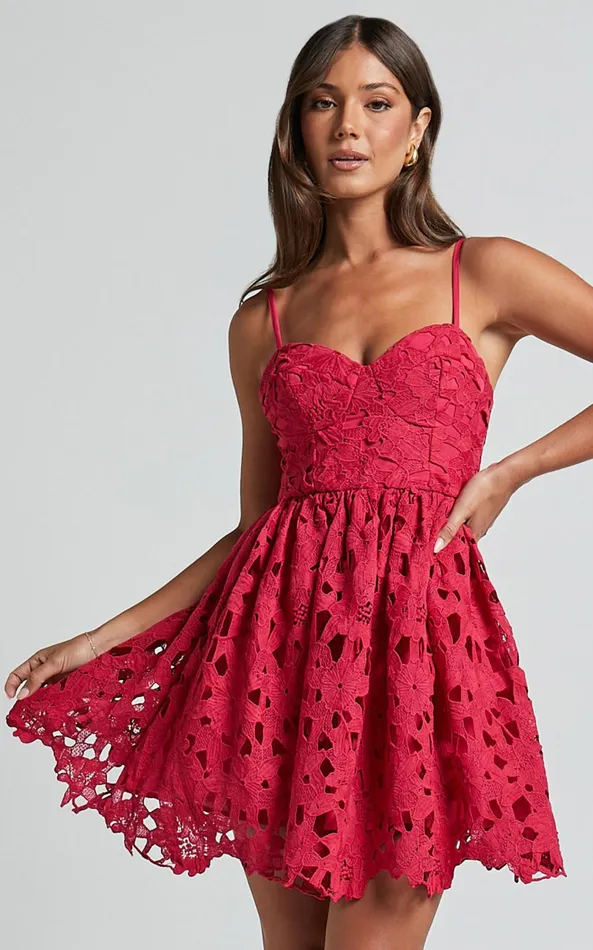 Showpo Auriana Mini Dress 8211 Sweetheart Fit and Flare Lace Dress In Red Women Dresses Showpo Auriana Mini Dress 8211 Sweetheart Fit and Flare Lace Dress In Red Women Dresses