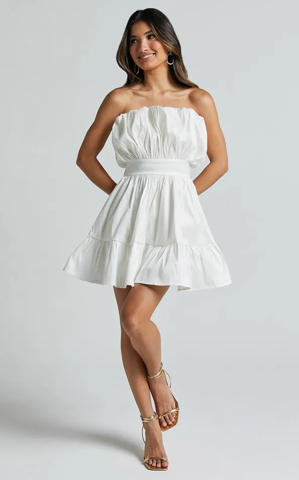 Showpo Austine Mini Dress 8211 Strapless A Line Dress In Oyster Women Dresses