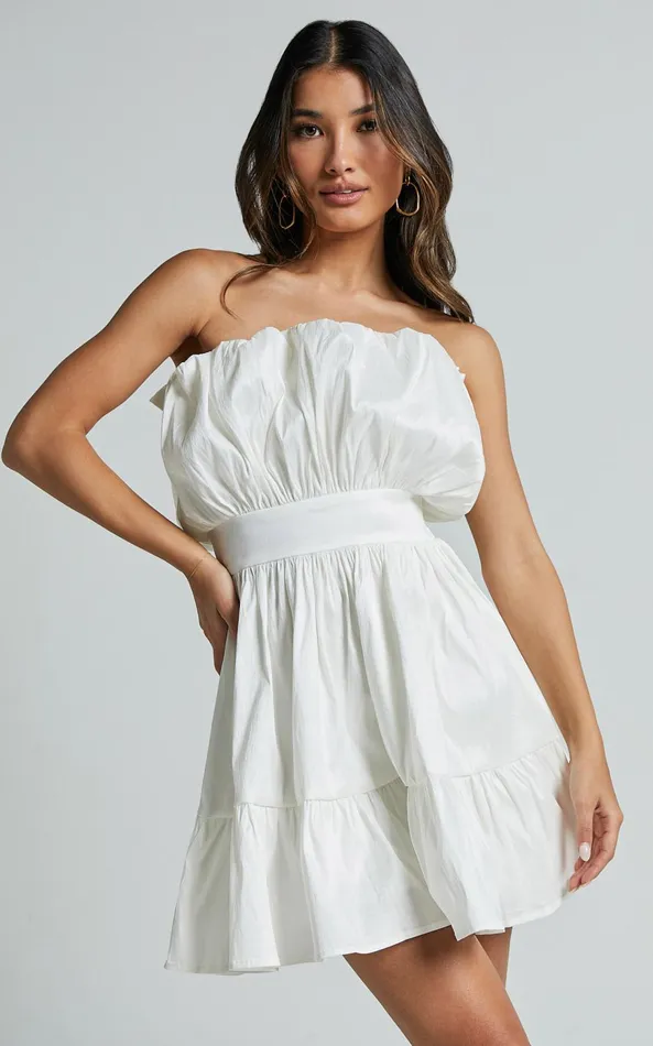 Showpo Austine Mini Dress 8211 Strapless A Line Dress In Oyster Women Dresses
