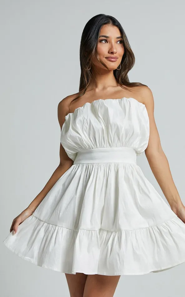Showpo Austine Mini Dress 8211 Strapless A Line Dress In Oyster Women Dresses