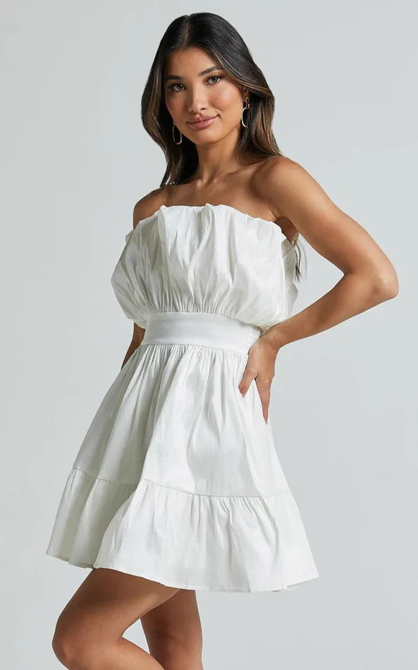 Showpo Austine Mini Dress 8211 Strapless A Line Dress In Oyster Women Dresses