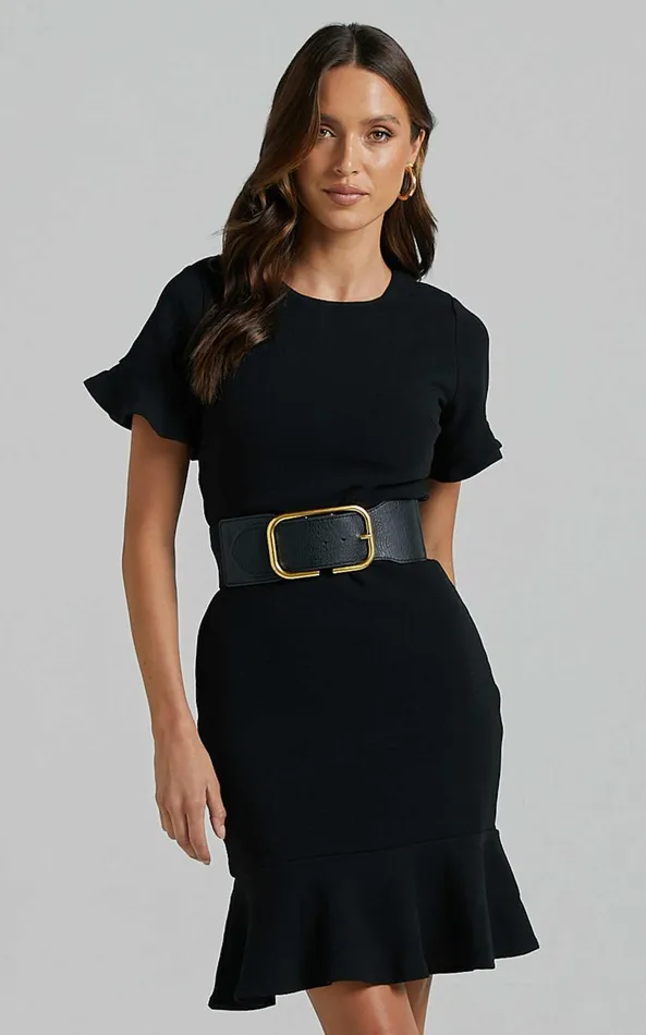 Showpo Authority Mini Dress 8211 Peplum Scoop Neck Short Sleeve Frill Dress In Black Women Curve Clothes Showpo Authority Mini Dress 8211 Peplum Scoop Neck Short Sleeve Frill Dress In Black Women Curve Clothes