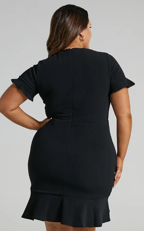 Showpo Authority Mini Dress 8211 Peplum Scoop Neck Short Sleeve Frill Dress In Black Women Curve Clothes