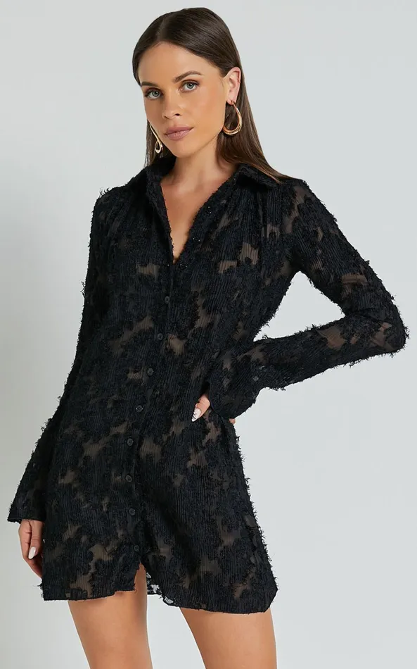 Showpo Ava Mini Dress 8211 Long Sleeve Fitted Clipped Jacquard Dress In Black Women Dresses Showpo Ava Mini Dress 8211 Long Sleeve Fitted Clipped Jacquard Dress In Black Women Dresses