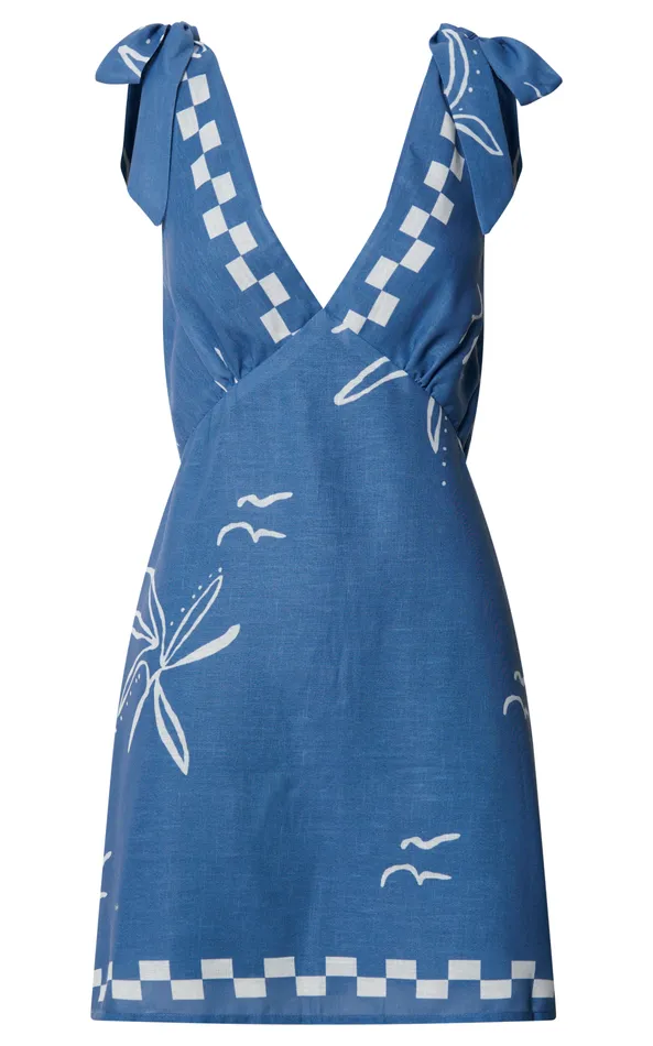 Showpo Aveda Mini Dress 8211 Tie Strap Deep V Neck Shift Dress In Blue Women Dresses