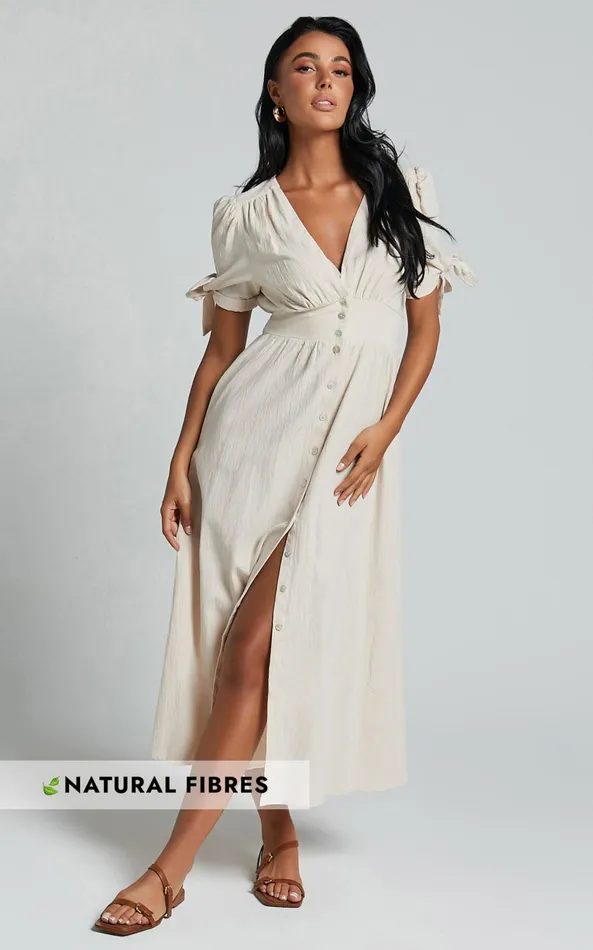 Showpo Avegail Midi Dress 8211 V Neck Button Through Short Sleeve Dress In Bone Women Dresses Showpo Avegail Midi Dress 8211 V Neck Button Through Short Sleeve Dress In Bone Women Dresses