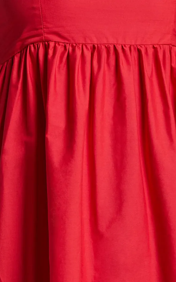 Showpo Aveiro Midi Dress 8211 Straight Neck Shoulder Tie High Low Ruffle Hem In Red Women Dresses