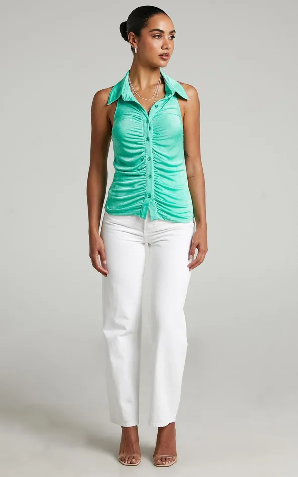 Showpo Avelaine Top 8211 Button Up Halterneck Top In Green Women Tops