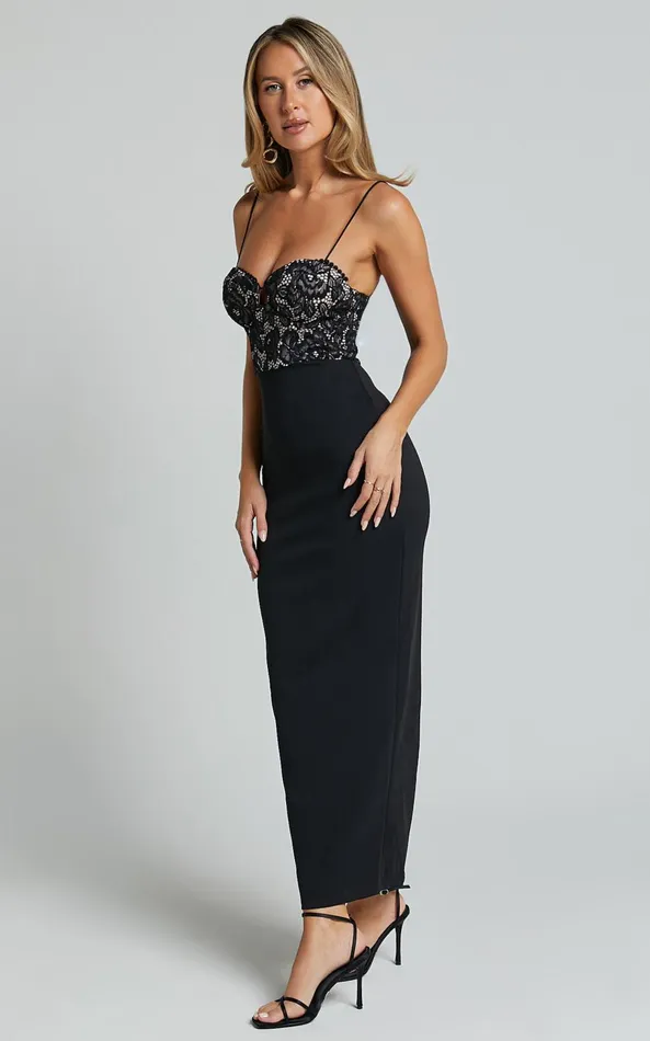 Showpo Aveline Midi Dress 8211 Sweetheart Sleeveless Back Split Dress In Black Women Dresses