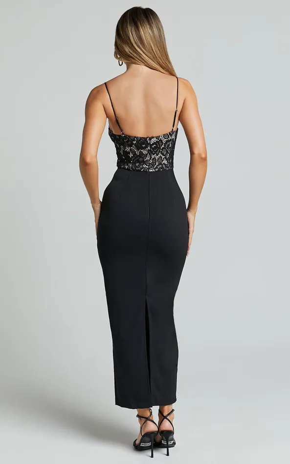 Showpo Aveline Midi Dress 8211 Sweetheart Sleeveless Back Split Dress In Black Women Dresses