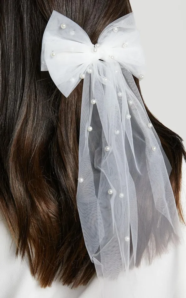 Showpo Avery Bow Pearl Hair Clip In White Pearl Women Hair