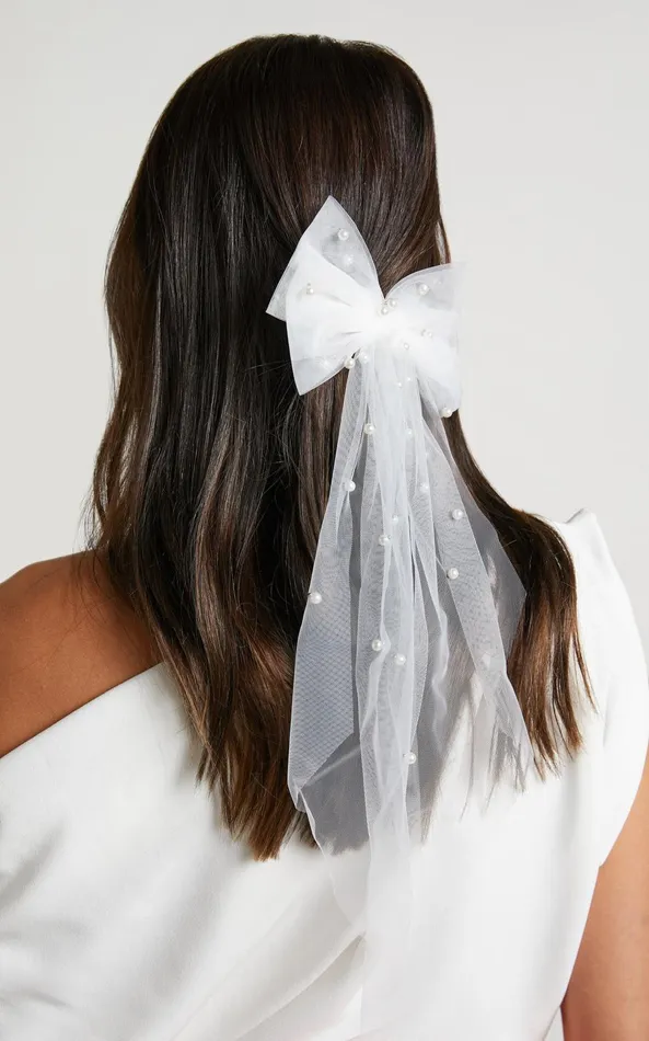 Showpo Avery Bow Pearl Hair Clip In White Pearl Women Hair
