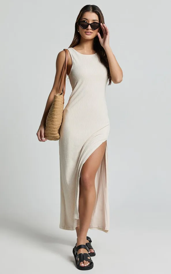 Showpo Avery Midi Dress 8211 Scoop Neck Column Dress In Cream Women Dresses