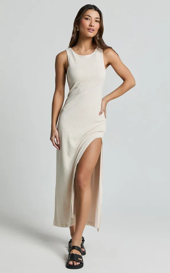 Showpo Avery Midi Dress 8211 Scoop Neck Column Dress In Cream Women Dresses