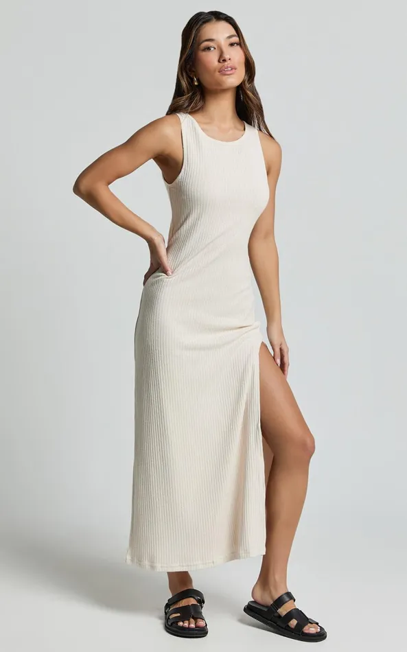 Showpo Avery Midi Dress 8211 Scoop Neck Column Dress In Cream Women Dresses
