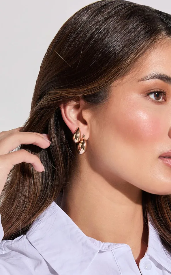 Showpo Avril Earrings 8211 Thick Hoop Detail 3 Earring Pack In Gold Women Earrings