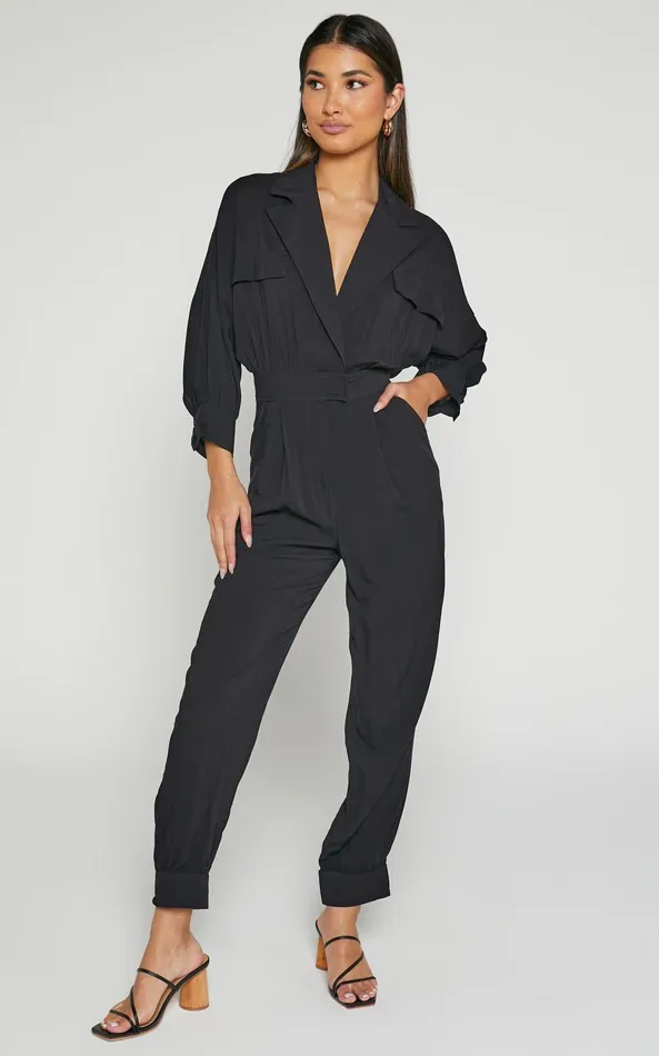 Showpo Ayelin Jumpsuit 8211 Linen Look Relaxed 34 Sleeve Jumpsuit In Black Women Curve Clothes Showpo Ayelin Jumpsuit 8211 Linen Look Relaxed 34 Sleeve Jumpsuit In Black Women Curve Clothes