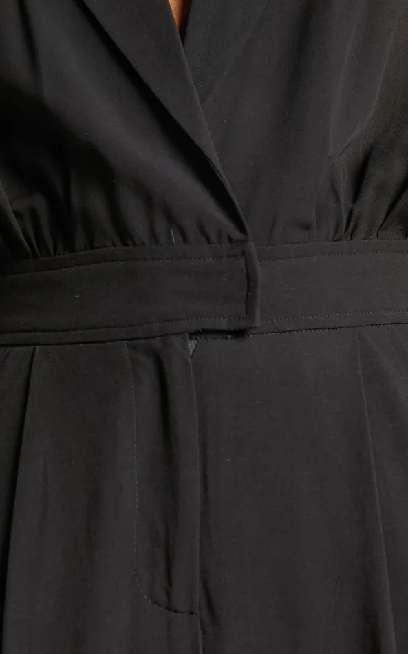 Showpo Ayelin Jumpsuit 8211 Linen Look Relaxed 34 Sleeve Jumpsuit In Black Women Curve Clothes