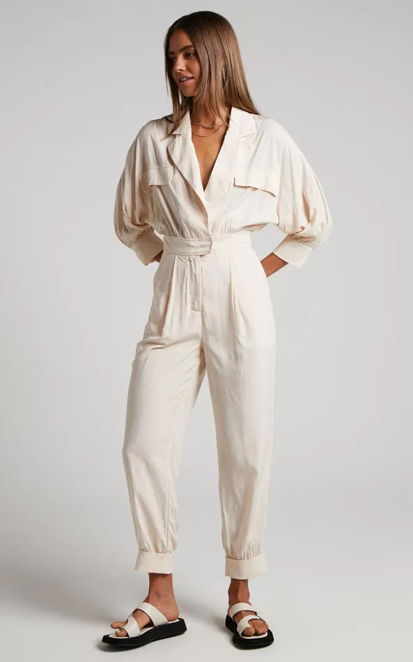 Showpo Ayelin Jumpsuit 8211 Linen Look Relaxed 34 Sleeve Jumpsuit In Cream Women Curve Clothes Showpo Ayelin Jumpsuit 8211 Linen Look Relaxed 34 Sleeve Jumpsuit In Cream Women Curve Clothes