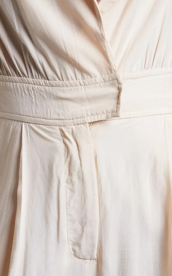 Showpo Ayelin Jumpsuit 8211 Linen Look Relaxed 34 Sleeve Jumpsuit In Cream Women Curve Clothes