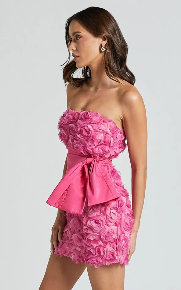 Showpo Ayesha Mini Dress 8211 Strapless With Ribbon Detail Dress In Pink Women Dresses