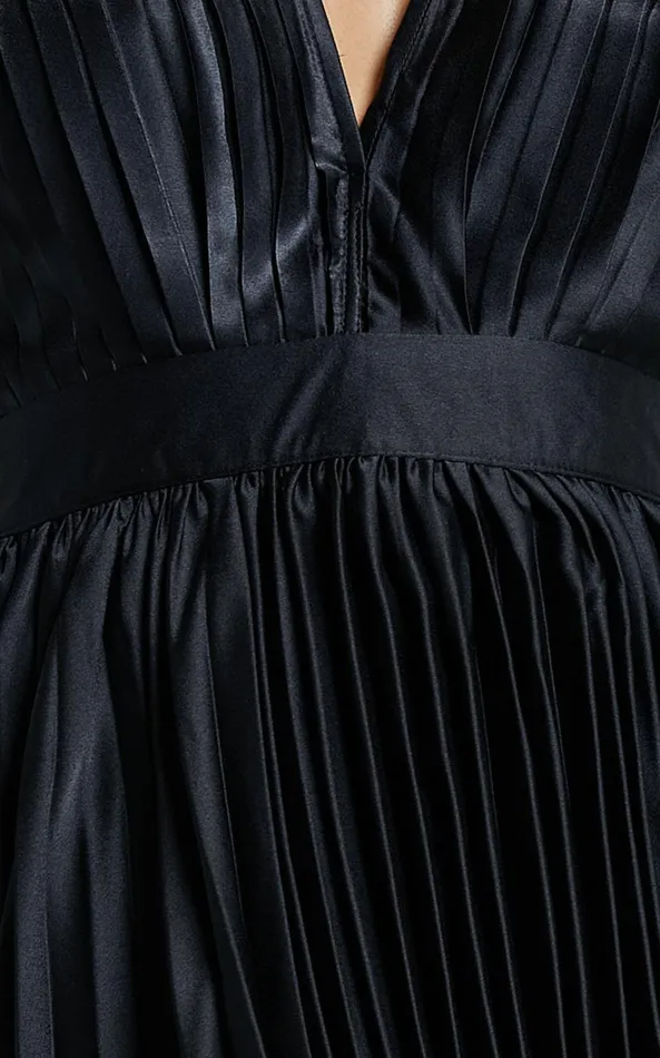 Showpo Ayienny Mini Dress 8211 Plunge Neck Pleated Dress In Black Women Dresses