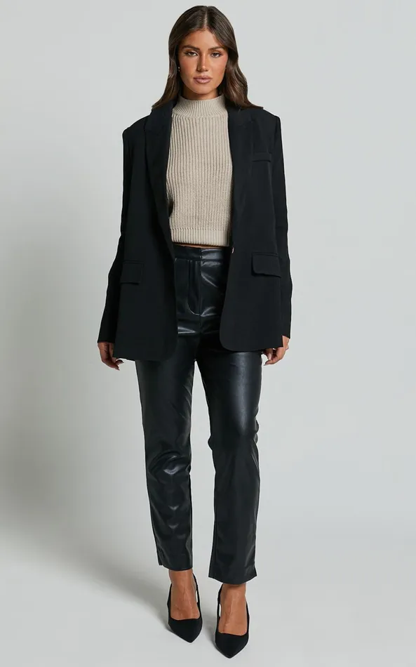 Showpo Azelia Pants 8211 Mid Rise Cropped Faux Leather Pants In Black Women Curve Clothes