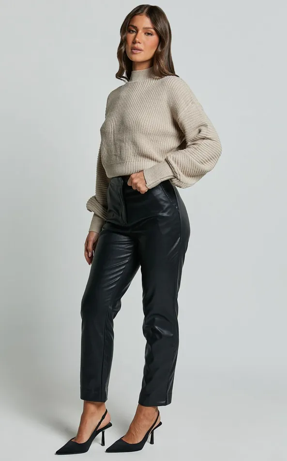 Showpo Azelia Pants 8211 Mid Rise Cropped Faux Leather Pants In Black Women Curve Clothes