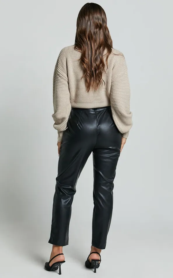 Showpo Azelia Pants 8211 Mid Rise Cropped Faux Leather Pants In Black Women Curve Clothes