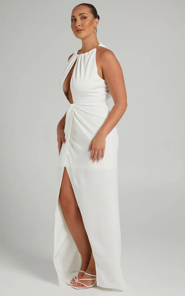 Showpo Banneth Midi Dress 8211 Open Front Formal Dress In White Women Dresses
