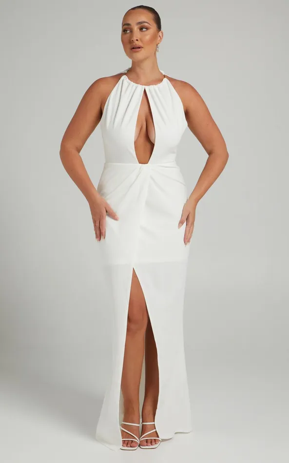 Showpo Banneth Midi Dress 8211 Open Front Formal Dress In White Women Dresses