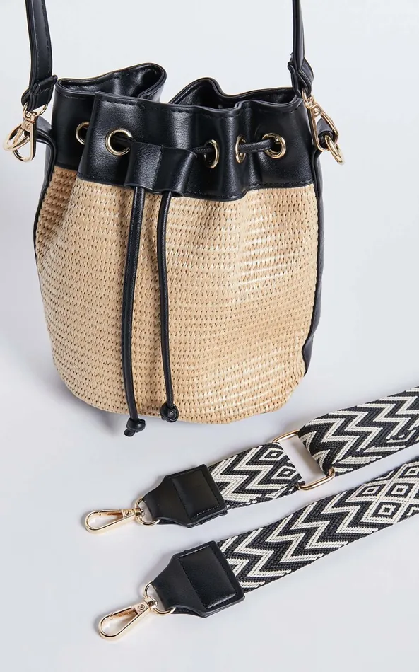 Showpo Barcelona Bag 8211 Woven Contrast Bucket Bag In Natural Women Bags