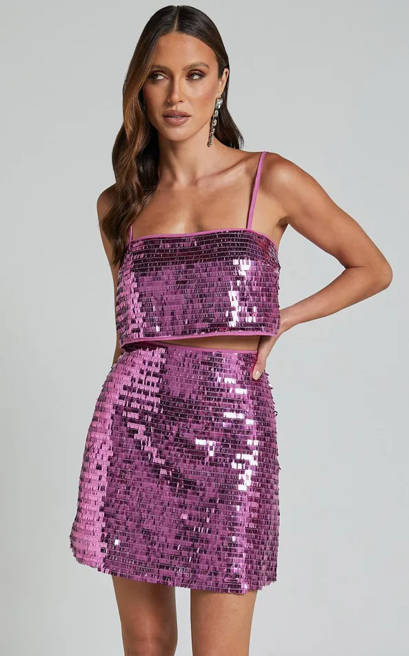 Showpo Barlyn Crop Top 8211 Square Neck Crop Flat Sequin Top In Orchid Women Tops Showpo Barlyn Crop Top 8211 Square Neck Crop Flat Sequin Top In Orchid Women Tops